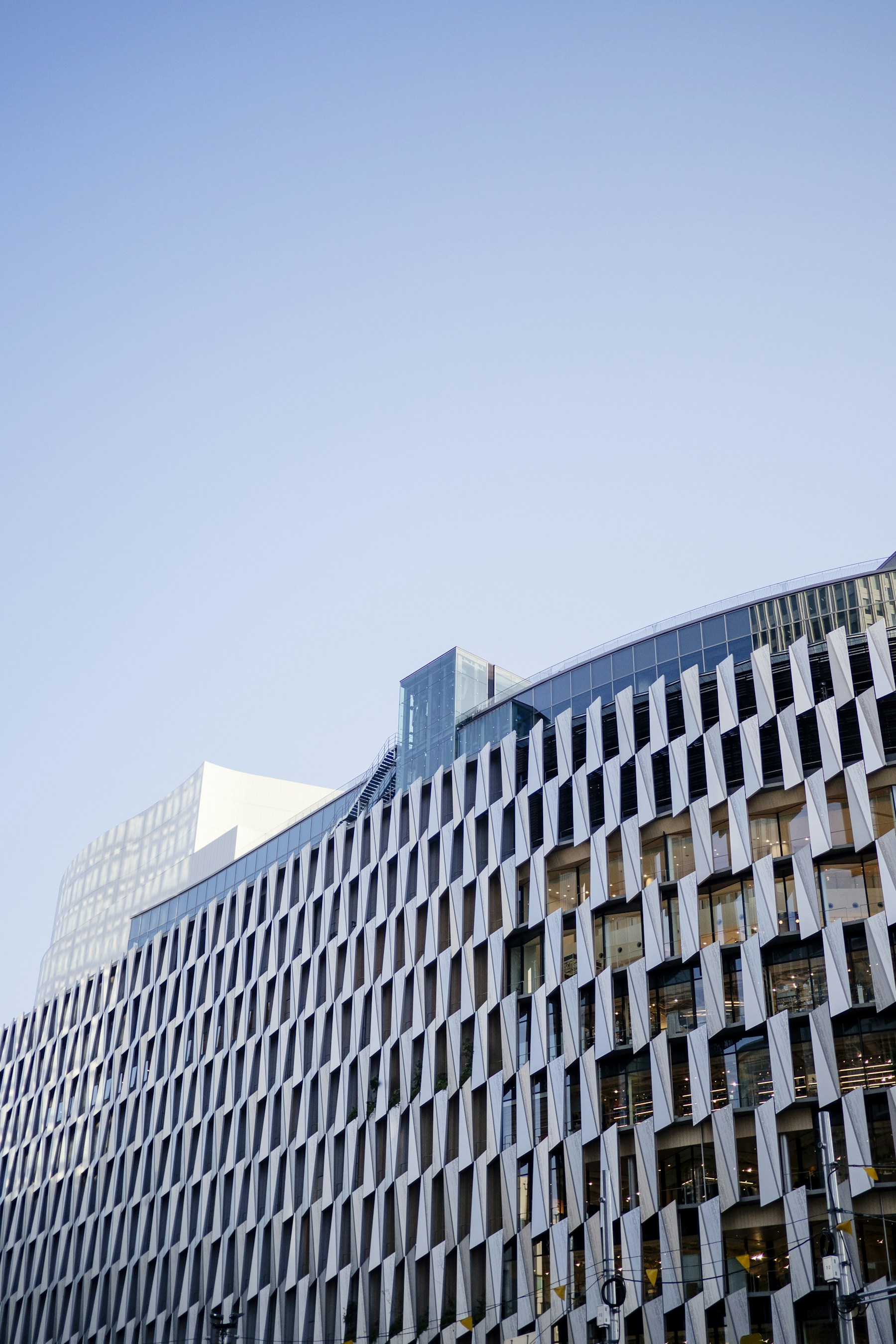 Geometric facade of a contemporary commercial building